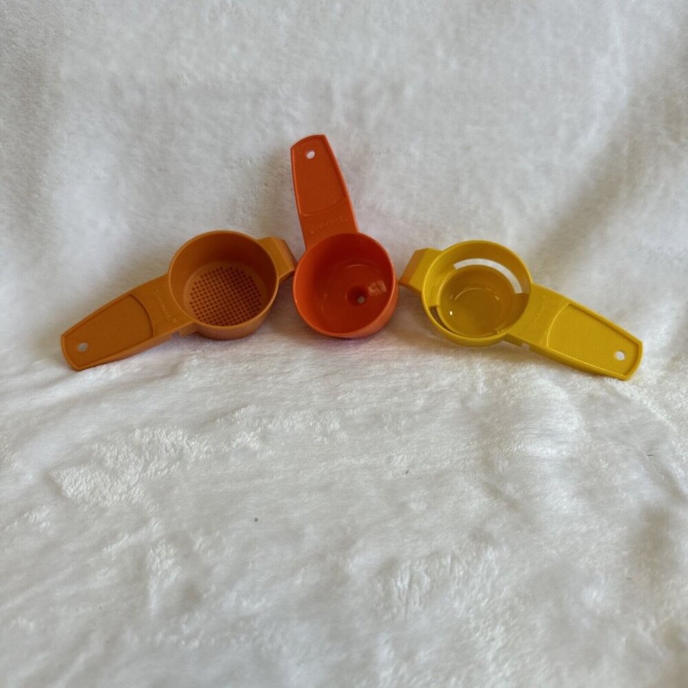 3 Vintage Tupperware Gadget LOT- Strainer Funnel Separator Gold Orange Yellow
